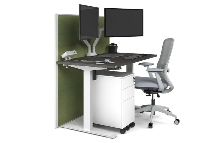 Just Right Height Adjustable Desk [1400L x 700W] Jasonl white leg dark oak green moss (1200H x 1400W)