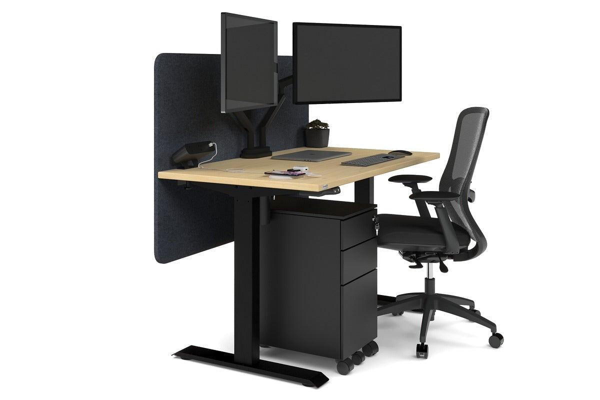 Just Right Height Adjustable Desk [1400L x 700W] Jasonl black leg maple dark grey echo panel (820H x 1400W)