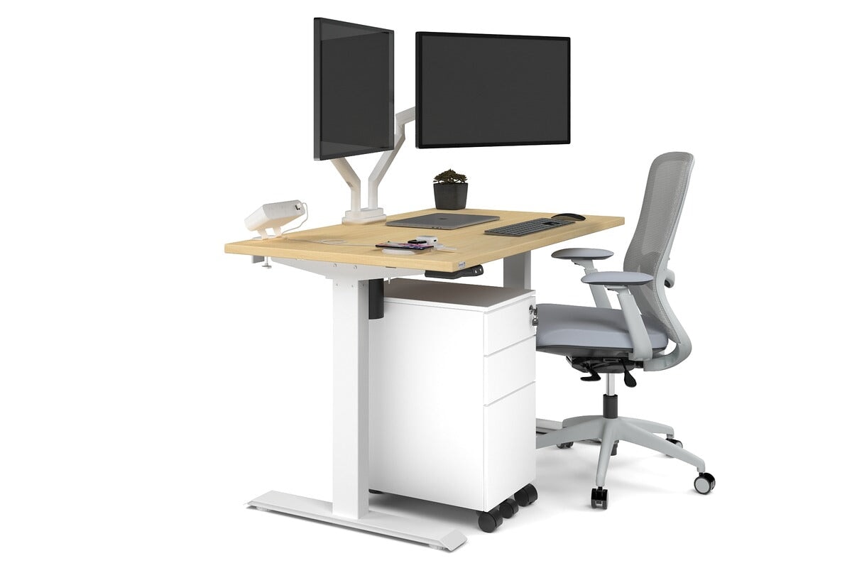 Just Right Height Adjustable Desk [1400L x 700W] Jasonl white leg maple none