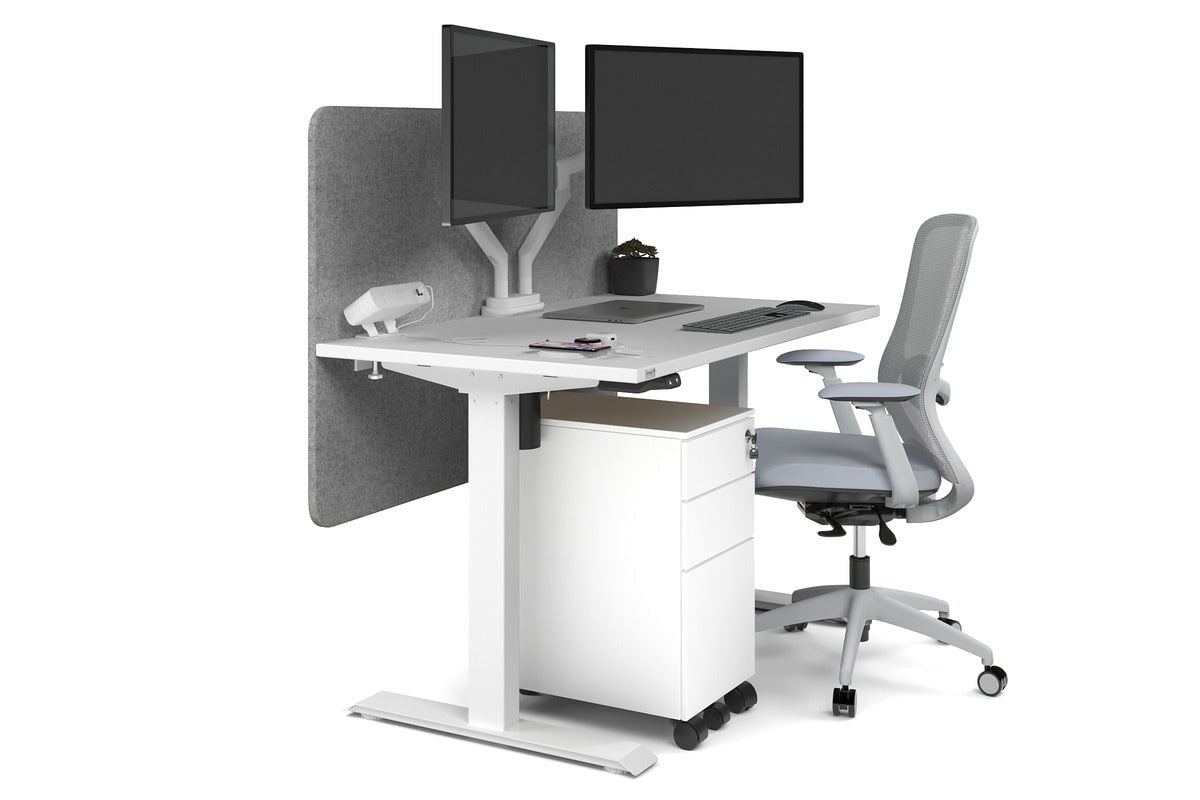 Just Right Height Adjustable Desk [1400L x 700W] Jasonl white leg white light grey echo panel (820H x 1400W)