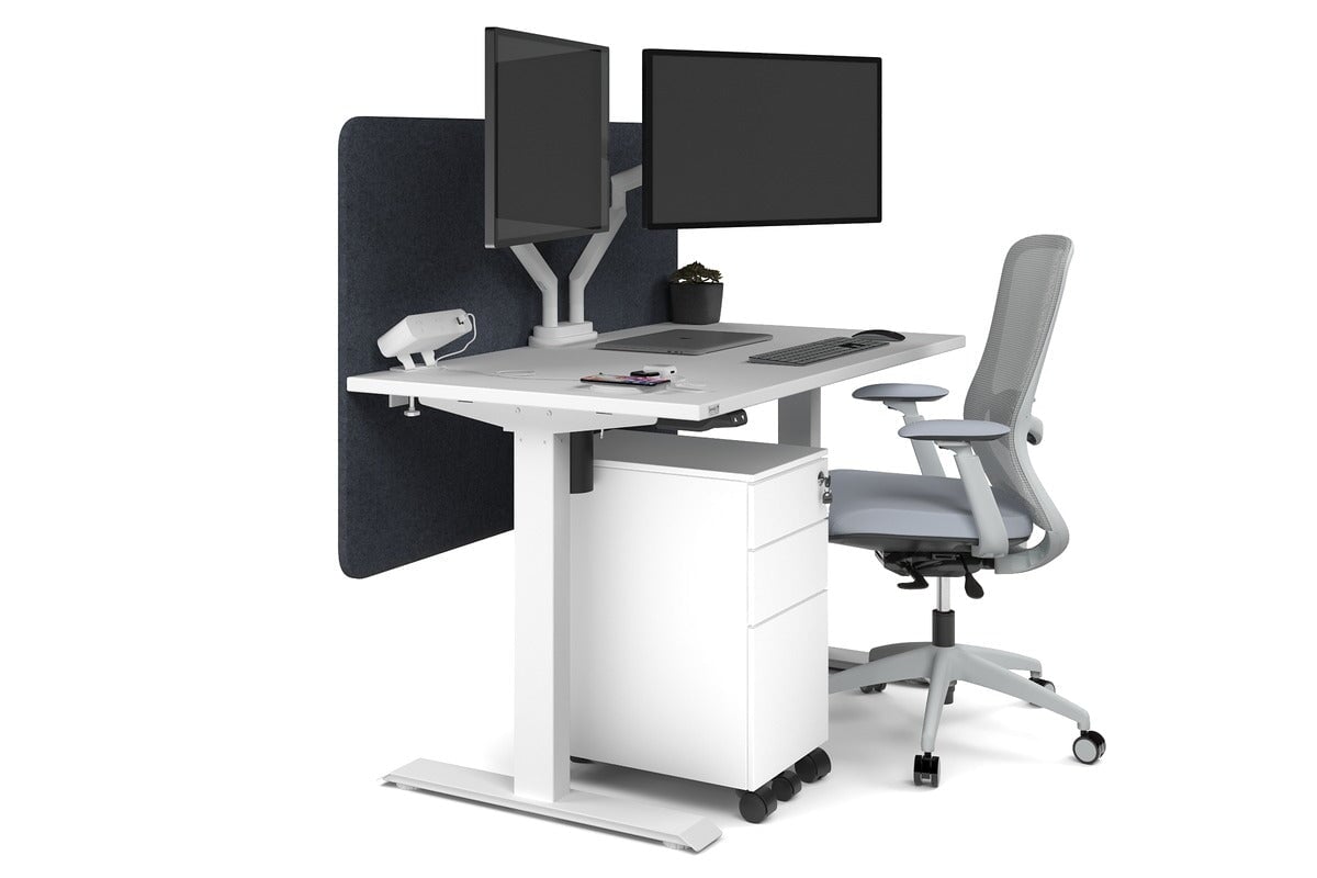Just Right Height Adjustable Desk [1400L x 700W] Jasonl white leg white dark grey echo panel (820H x 1400W)