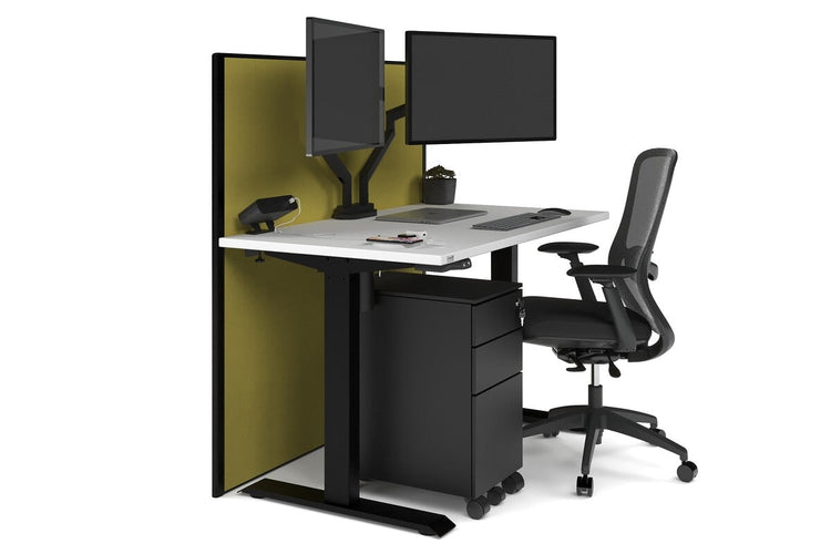 Just Right Height Adjustable Desk [1400L x 700W] Jasonl black leg white mustard yellow (1200H x 1400W)