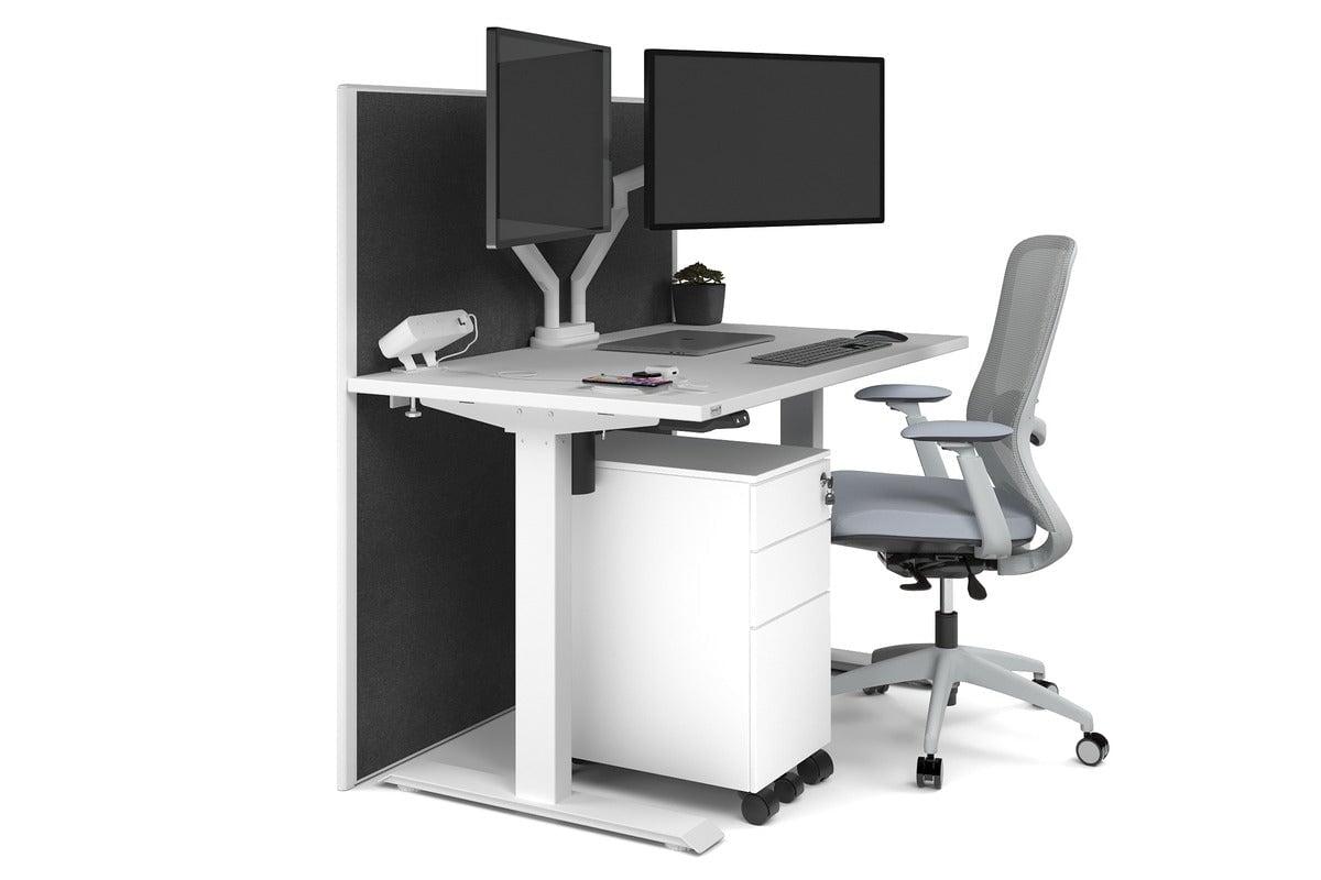 Just Right Height Adjustable Desk [1400L x 700W] Jasonl white leg white moody charchoal (1200H x 1400W)