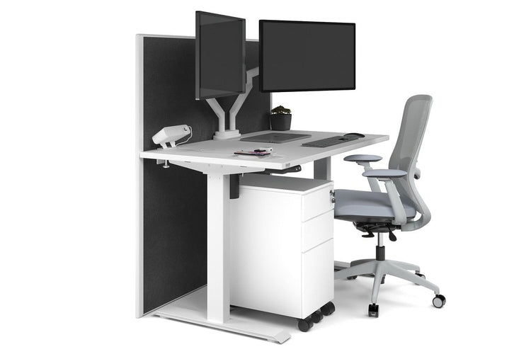 Just Right Height Adjustable Desk [1400L x 700W] Jasonl white leg white moody charchoal (1200H x 1400W)