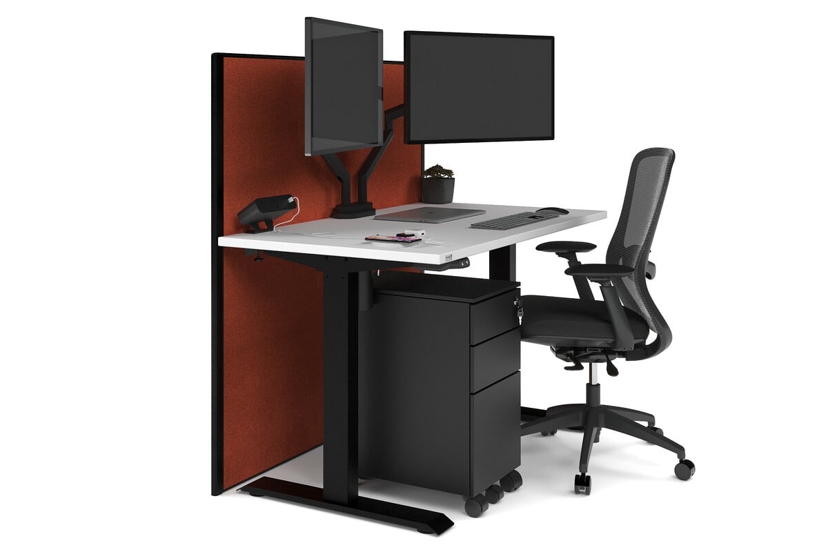 Just Right Height Adjustable Desk [1400L x 700W] Jasonl black leg white orange squash (1200H x 1400W)
