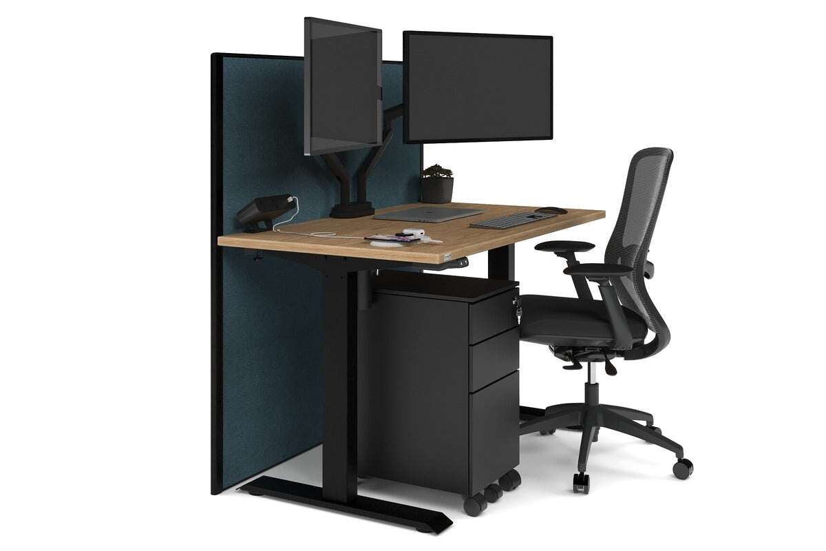 Just Right Height Adjustable Desk [1400L x 700W] Jasonl black leg salvage oak deep blue (1200H x 1400W)