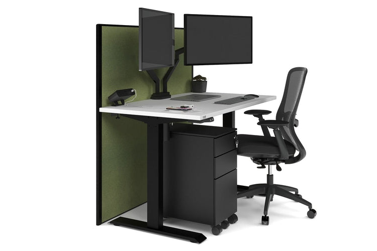 Just Right Height Adjustable Desk [1400L x 700W] Jasonl black leg white green moss (1200H x 1400W)