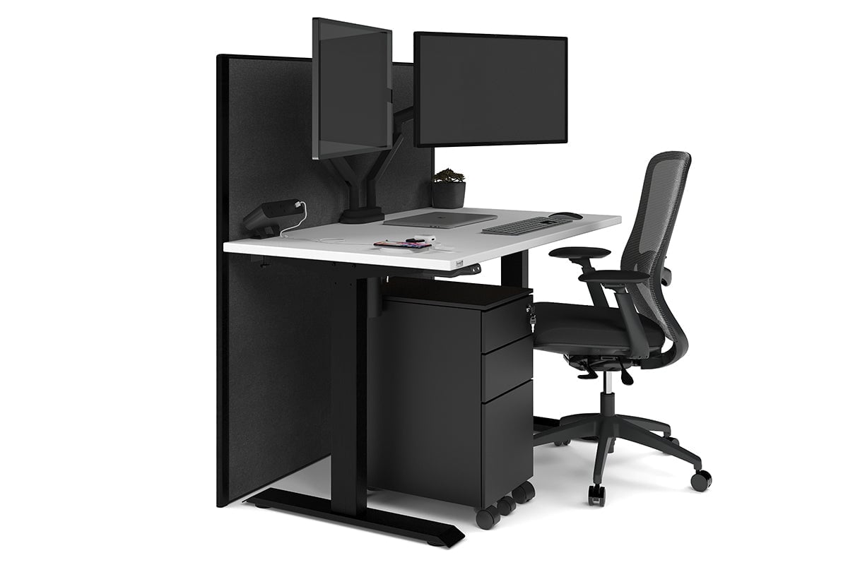 Just Right Height Adjustable Desk [1400L x 700W] Jasonl black leg white moody charchoal (1200H x 1400W)