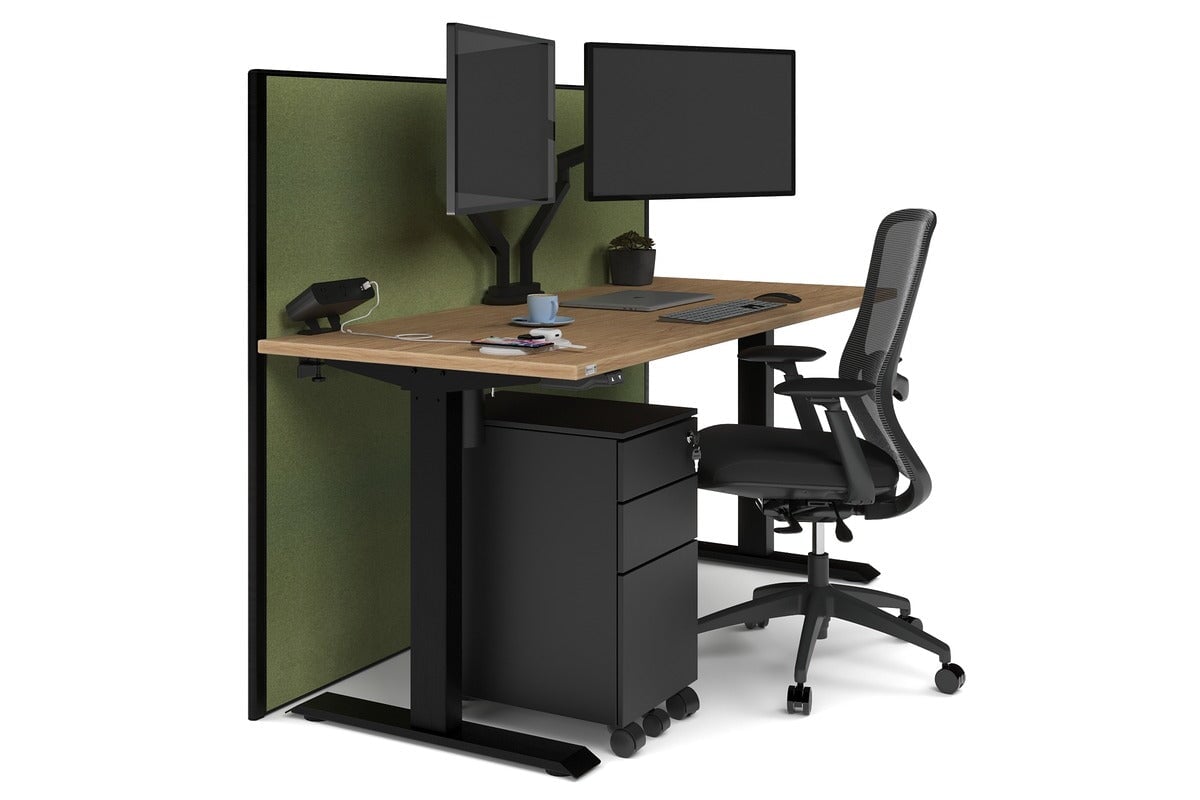 Just Right Height Adjustable Desk [1600L x 700W] Jasonl black leg salvage oak green moss (1200H x 1600W)