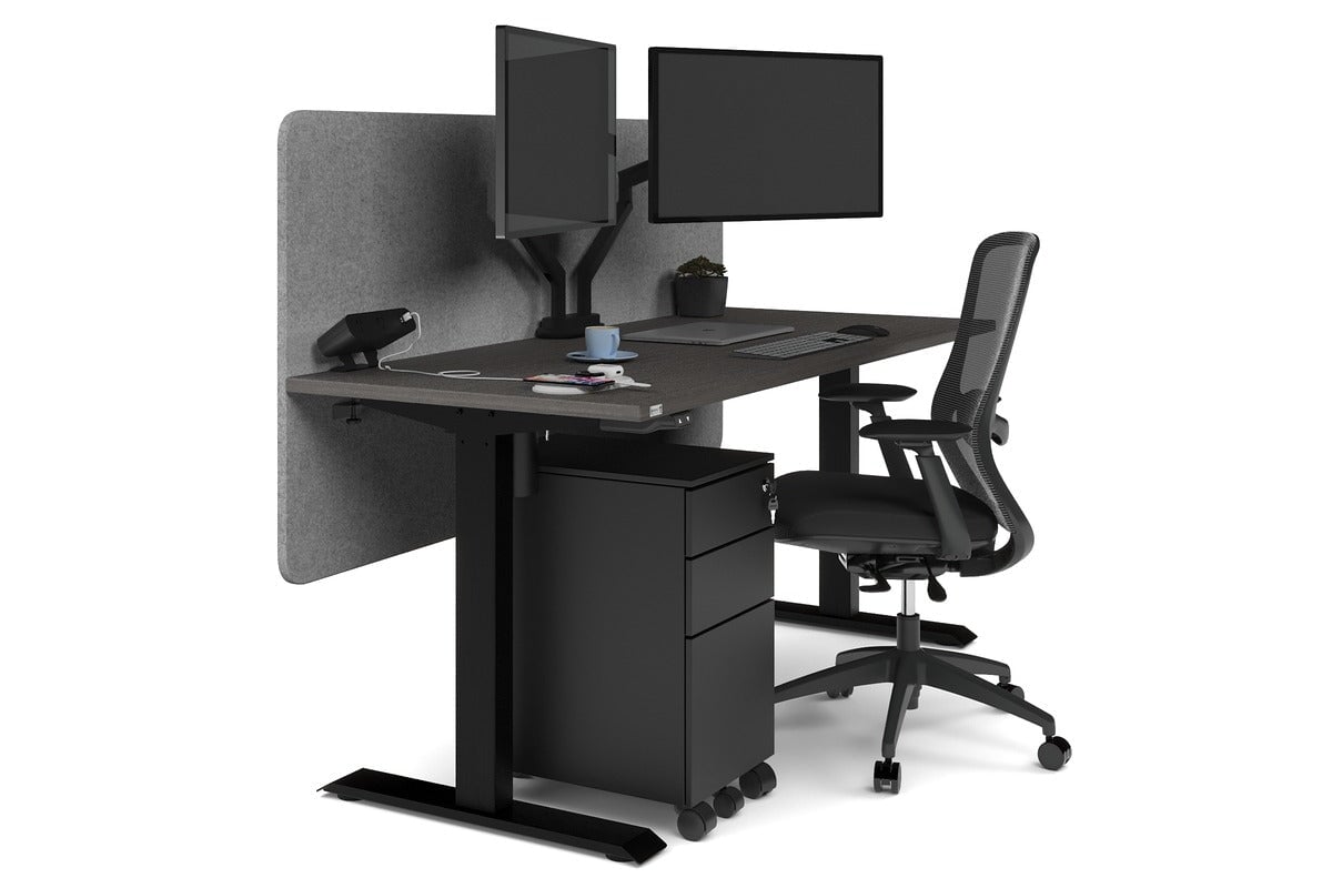 Just Right Height Adjustable Desk [1600L x 700W] Jasonl black leg dark oak light grey echo panel (820H x 1600W)