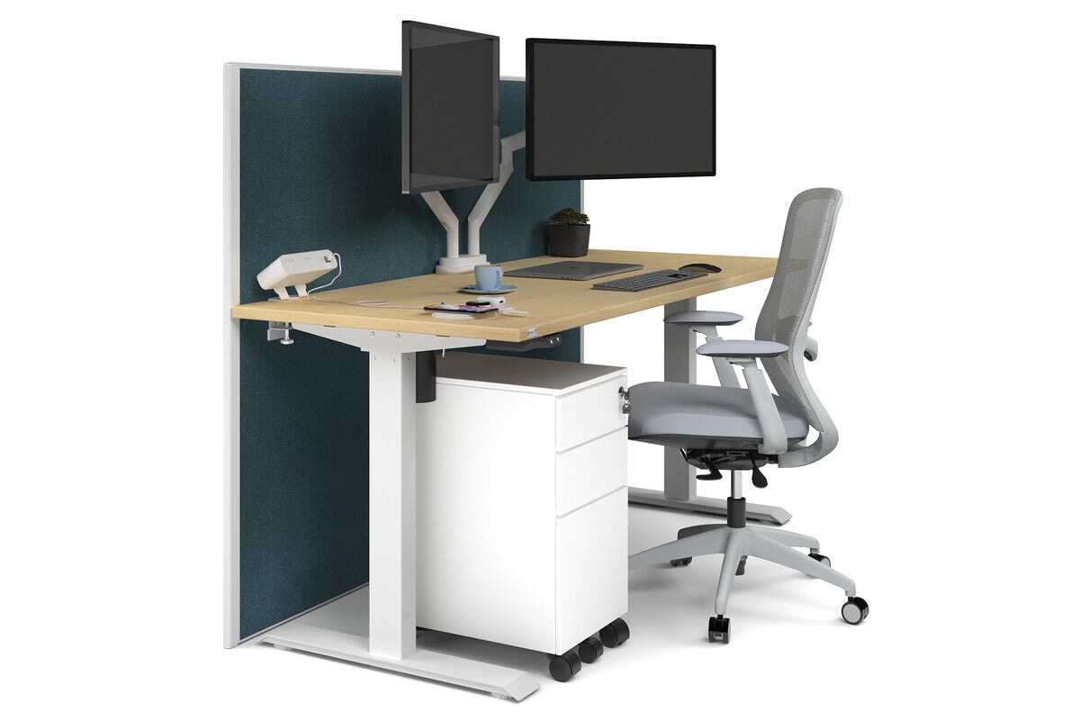 Just Right Height Adjustable Desk [1600L x 700W] Jasonl white leg maple deep blue (1200H x 1600W)