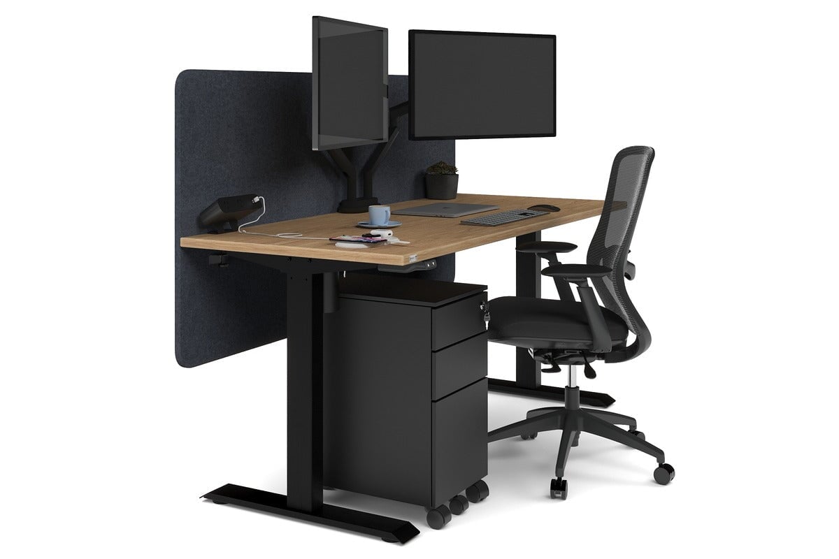 Just Right Height Adjustable Desk [1600L x 700W] Jasonl black leg salvage oak dark grey echo panel (820H x 1600W)