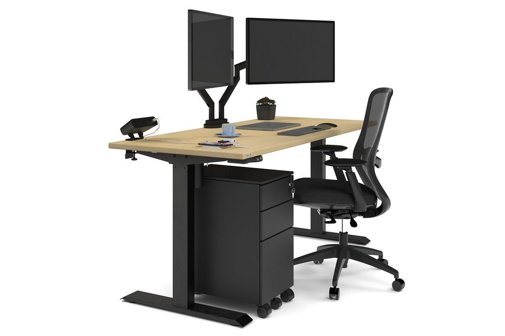 Just Right Height Adjustable Desk [1600L x 700W]-black leg maple none