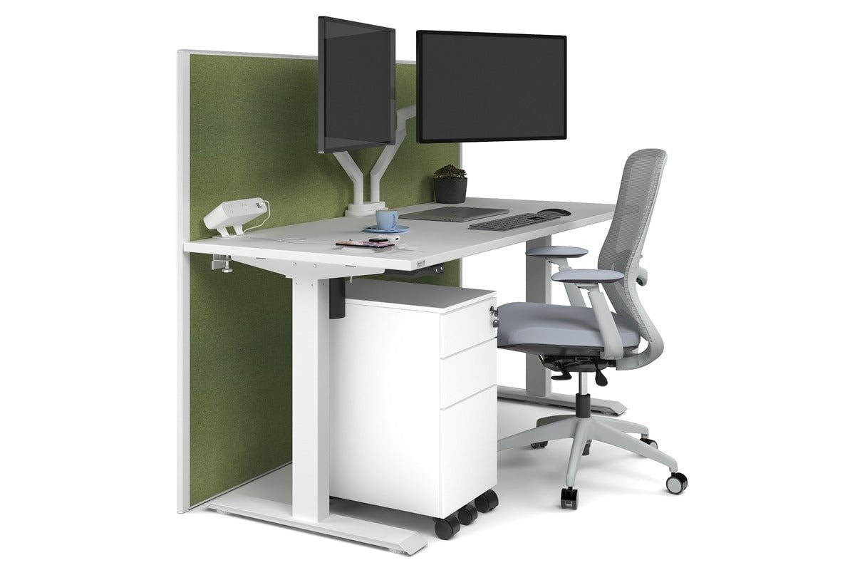 Just Right Height Adjustable Desk [1600L x 700W] Jasonl white leg white green moss (1200H x 1600W)