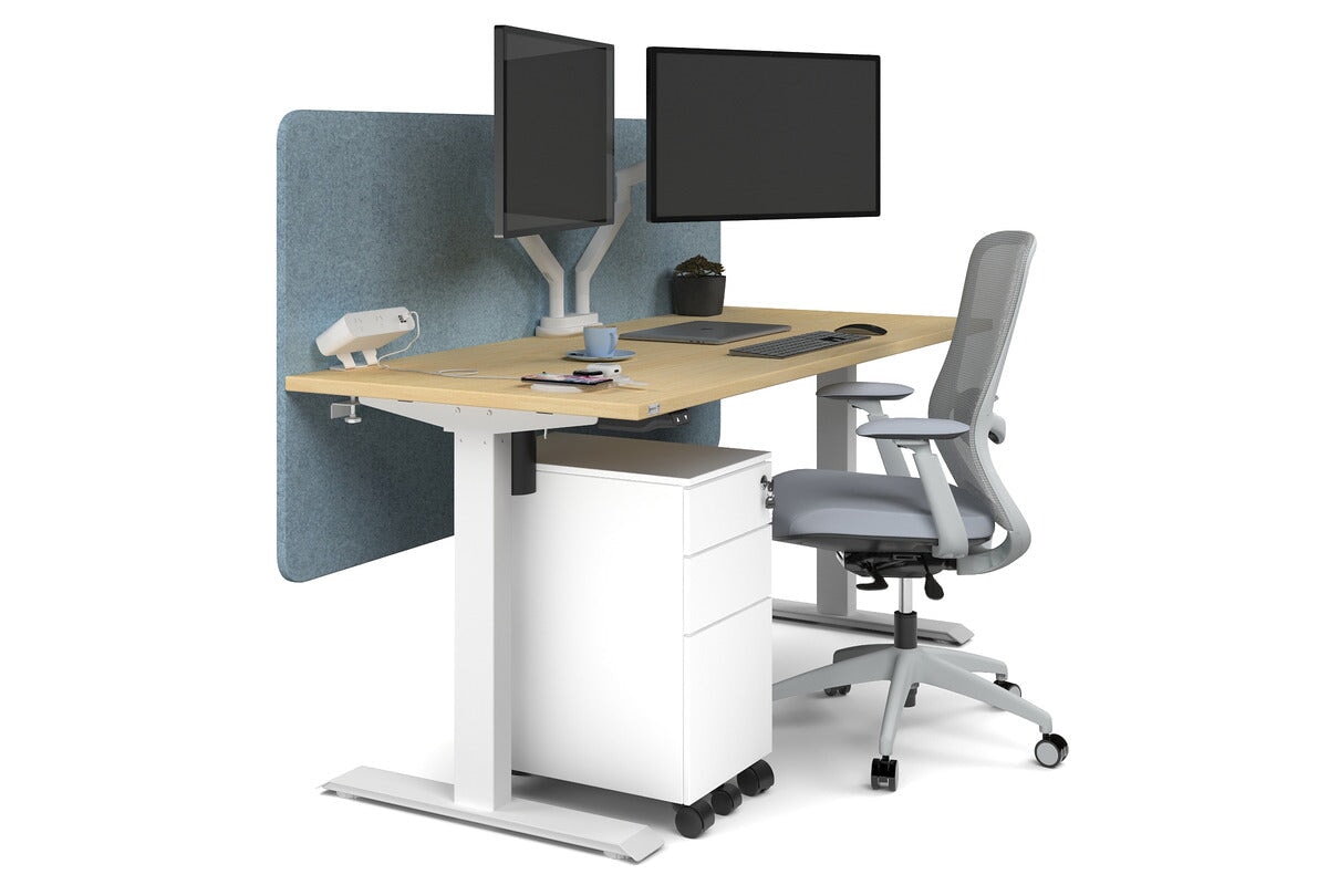 Just Right Height Adjustable Desk [1600L x 700W] Jasonl white leg maple blue echo panel (820H x 1600W)