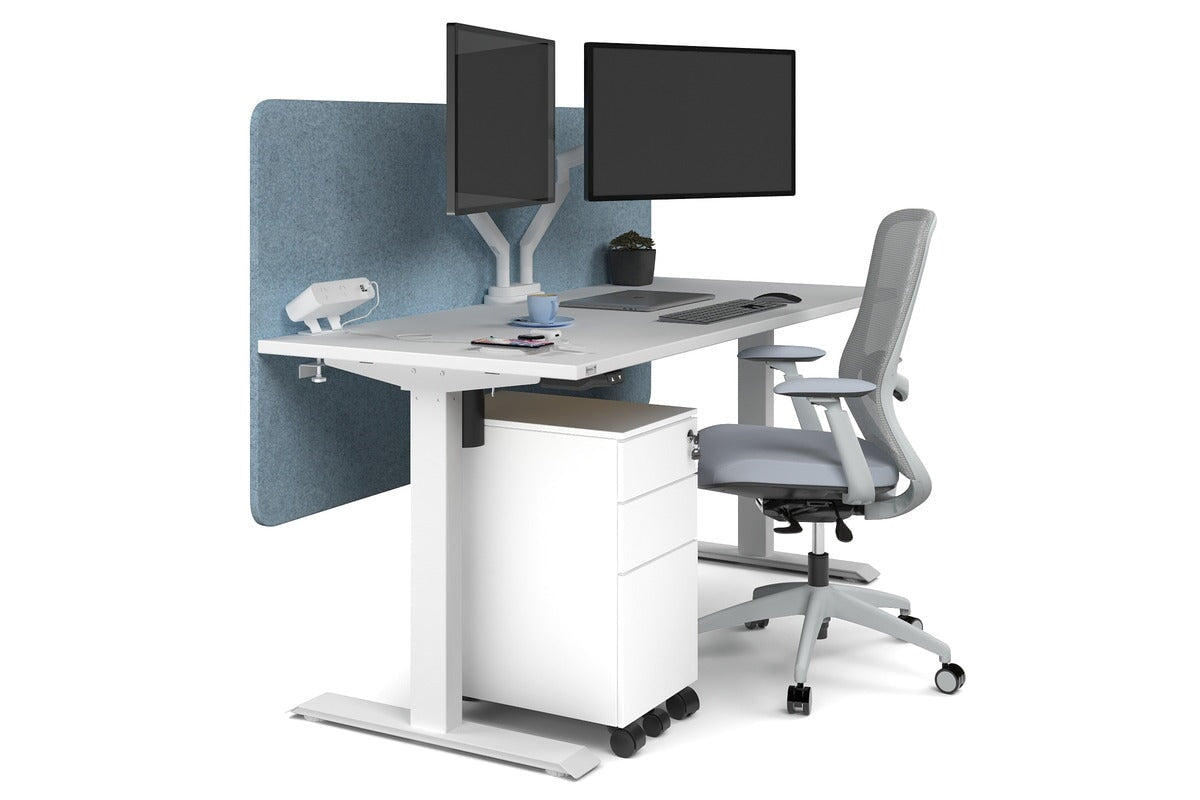 Just Right Height Adjustable Desk [1600L x 700W] Jasonl white leg white blue echo panel (820H x 1600W)