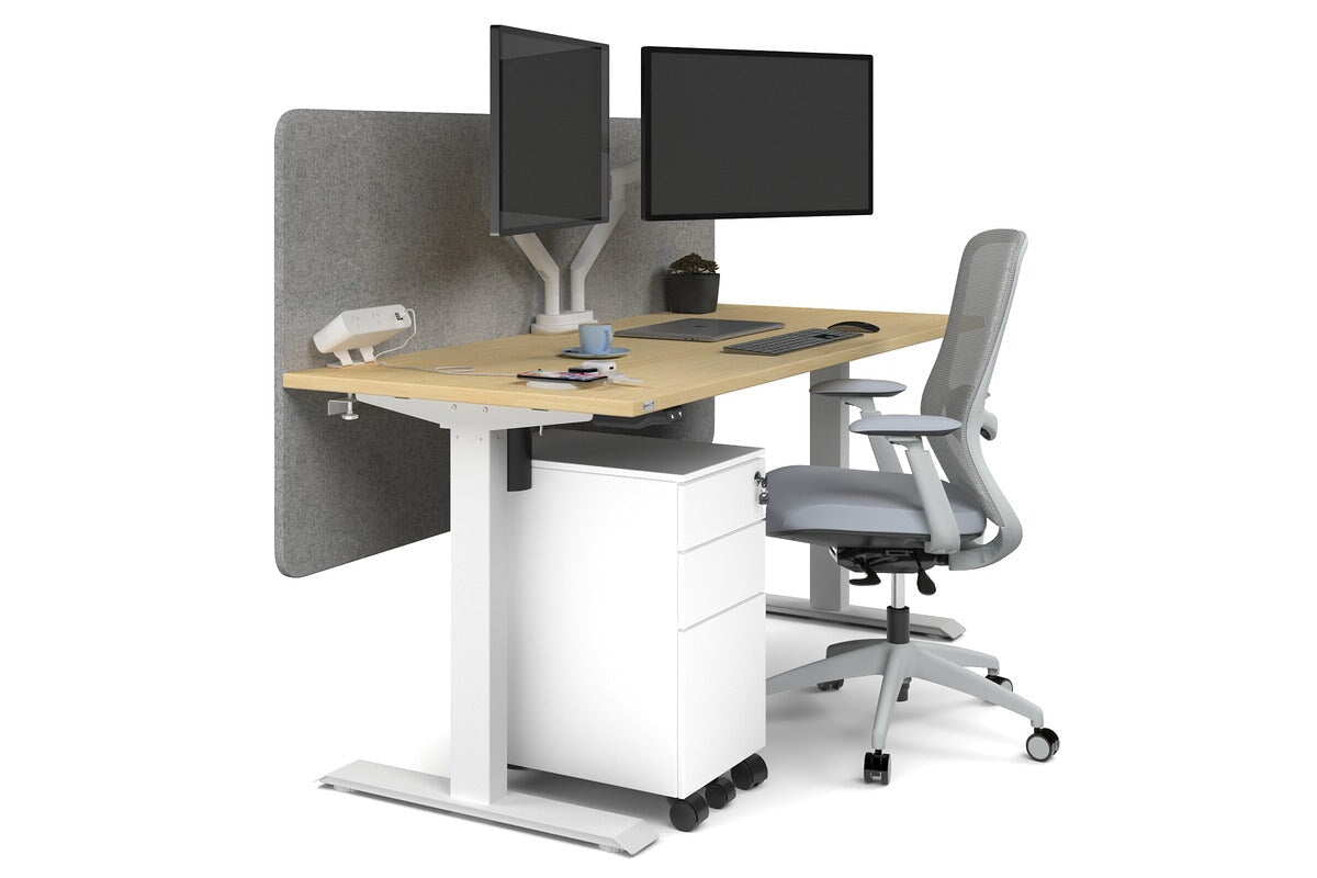 Just Right Height Adjustable Desk [1600L x 700W] Jasonl white leg maple light grey echo panel (820H x 1600W)