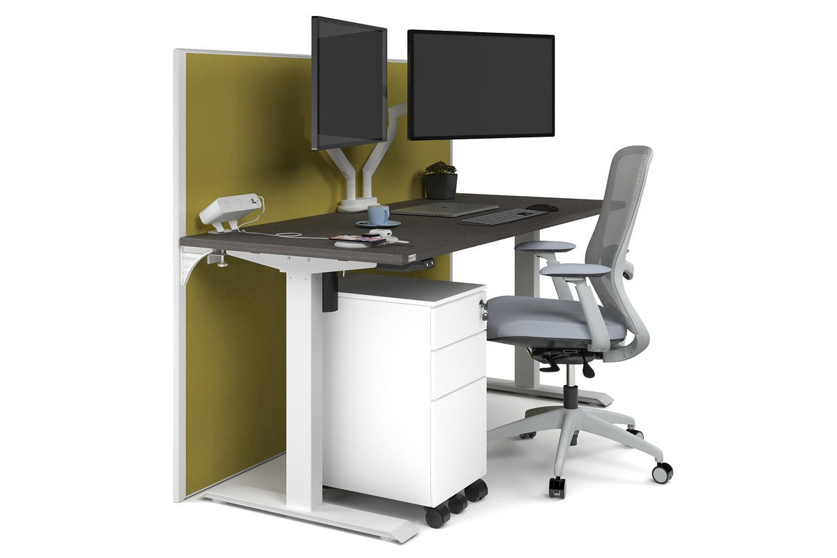 Just Right Height Adjustable Desk [1600L x 700W] Jasonl white leg dark oak mustard yellow (1200H x 1600W)