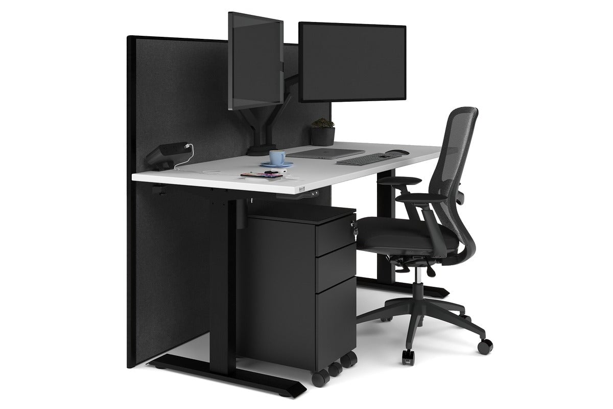 Just Right Height Adjustable Desk [1600L x 700W] Jasonl black leg white moody charchoal (1200H x 1600W)