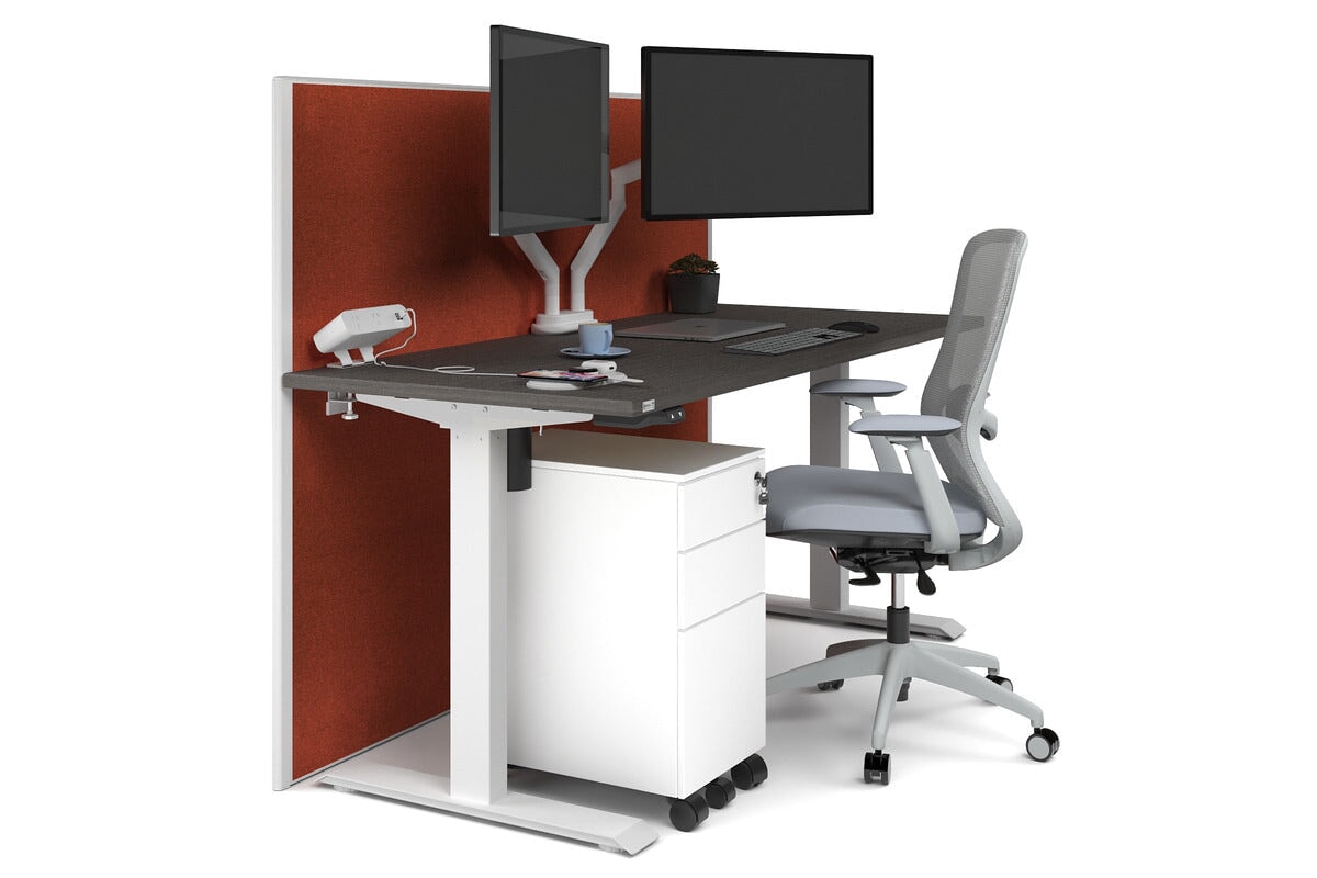 Just Right Height Adjustable Desk [1600L x 700W] Jasonl white leg dark oak orange squash (1200H x 1600W)