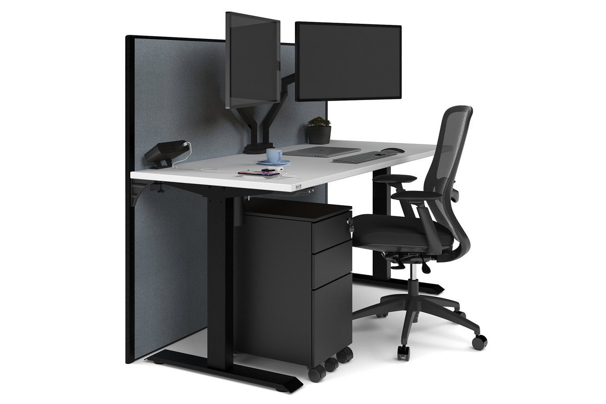 Just Right Height Adjustable Desk [1600L x 700W] Jasonl black leg white cool grey (1200H x 1600W)