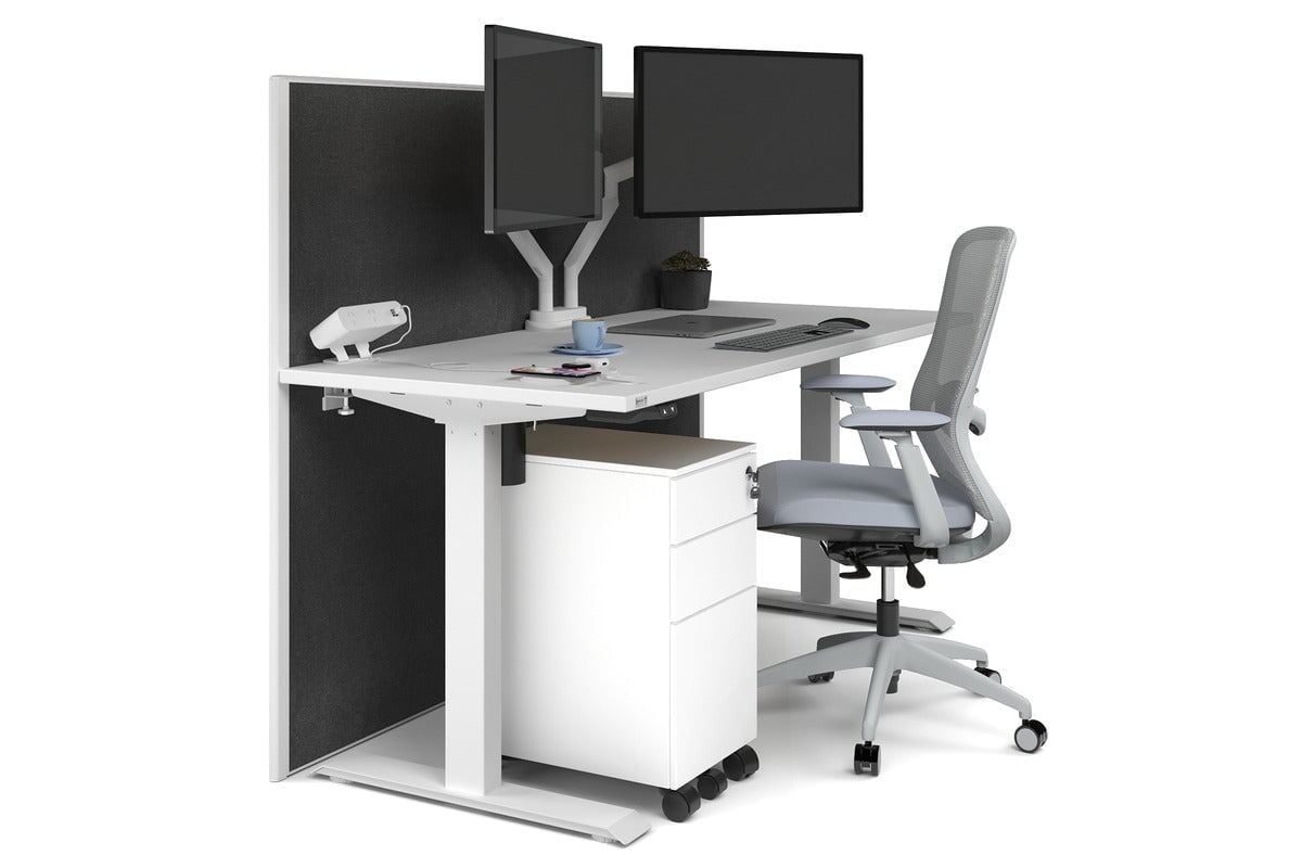 Just Right Height Adjustable Desk [1600L x 700W] Jasonl white leg white moody charchoal (1200H x 1600W)