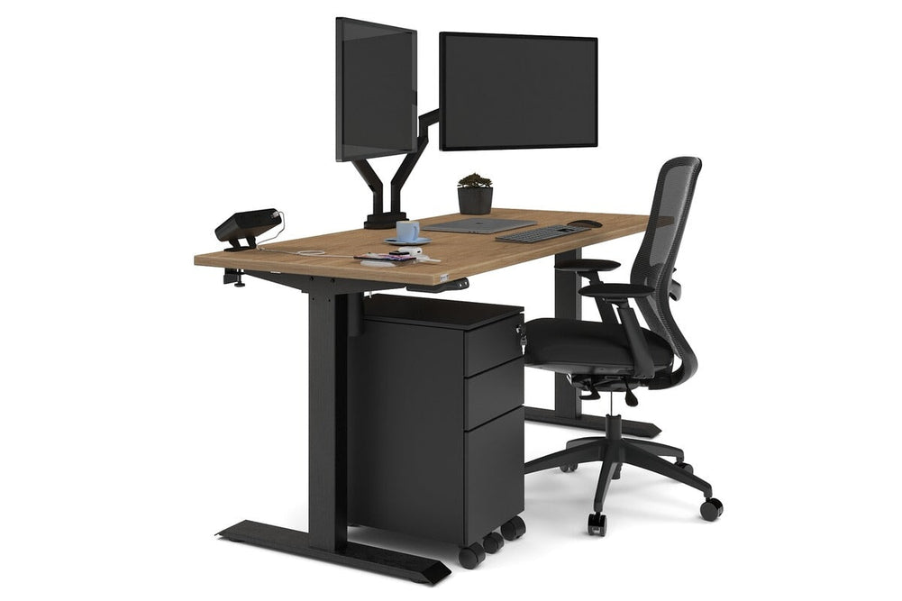 Just Right Height Adjustable Desk [1600L x 700W]-black leg salvage oak none