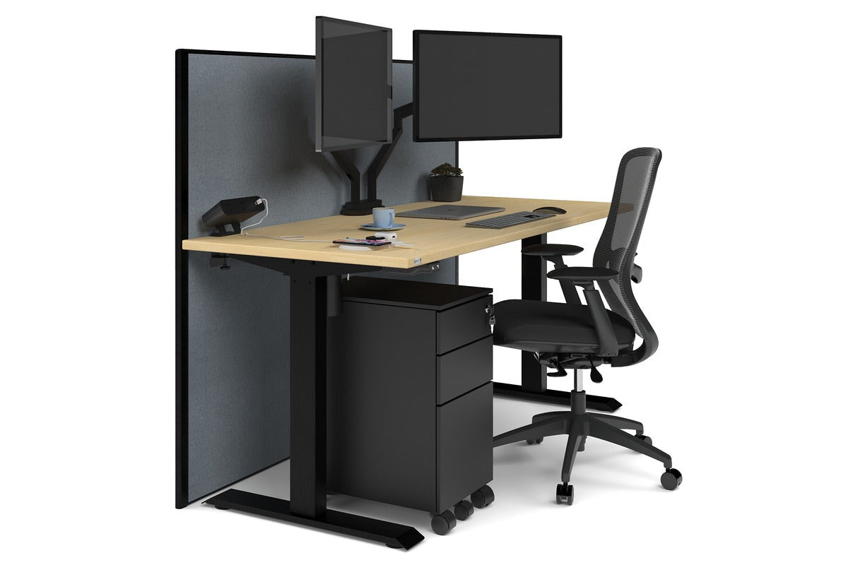 Just Right Height Adjustable Desk [1600L x 700W] Jasonl black leg maple cool grey (1200H x 1600W)