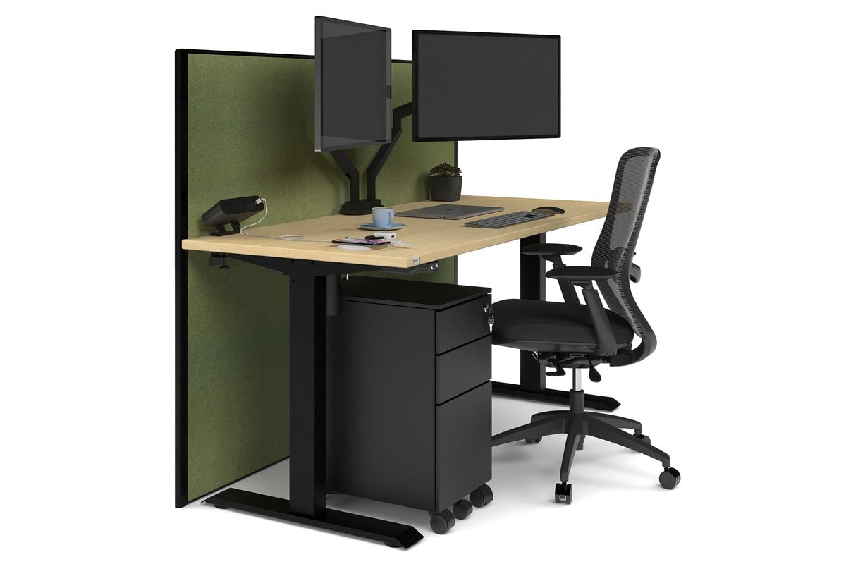 Just Right Height Adjustable Desk [1600L x 700W] Jasonl black leg maple green moss (1200H x 1600W)