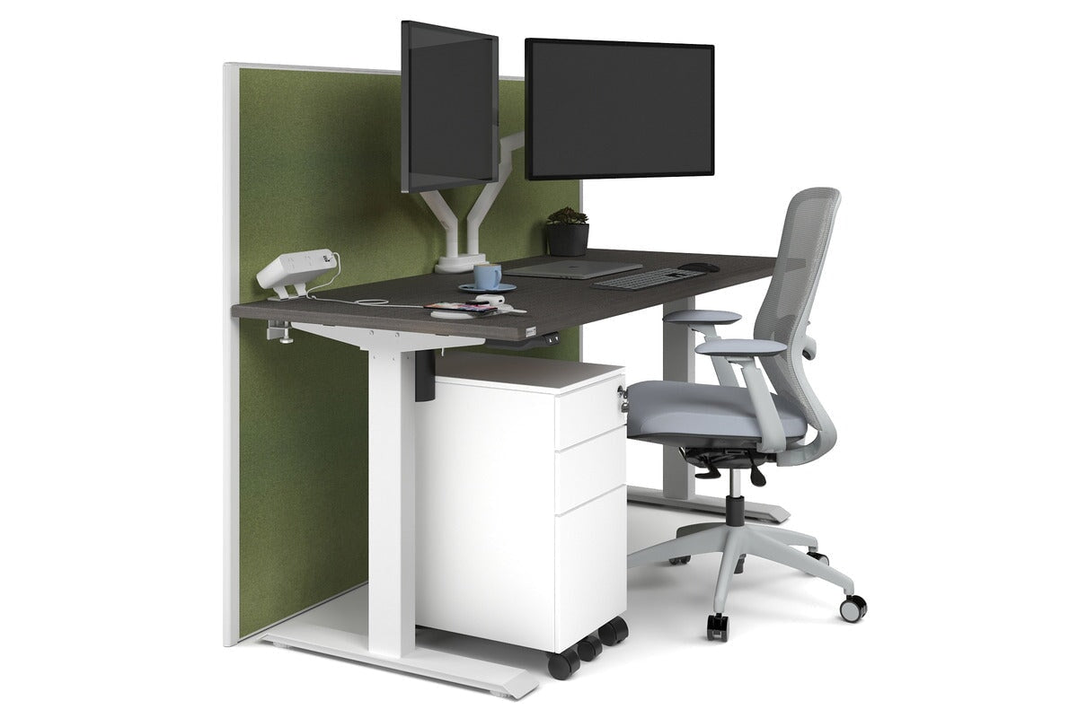 Just Right Height Adjustable Desk [1600L x 700W] Jasonl white leg dark oak green moss (1200H x 1600W)