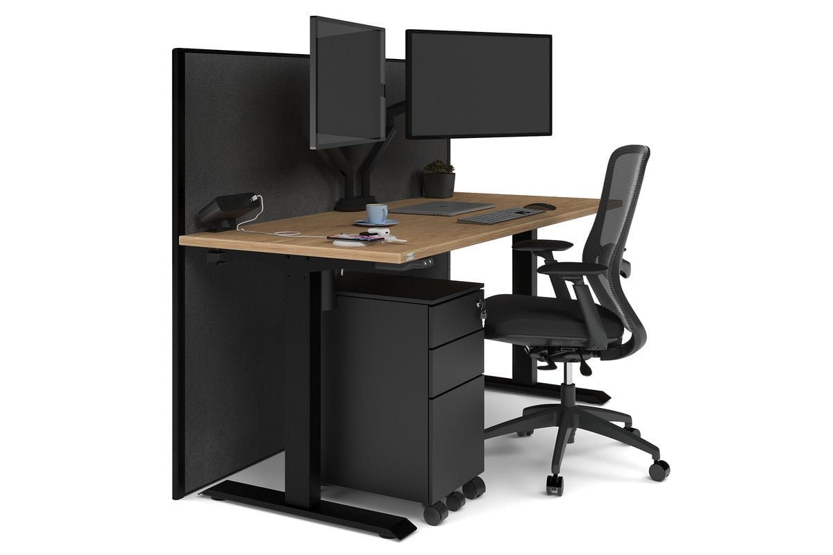 Just Right Height Adjustable Desk [1600L x 700W] Jasonl black leg salvage oak moody charchoal (1200H x 1600W)