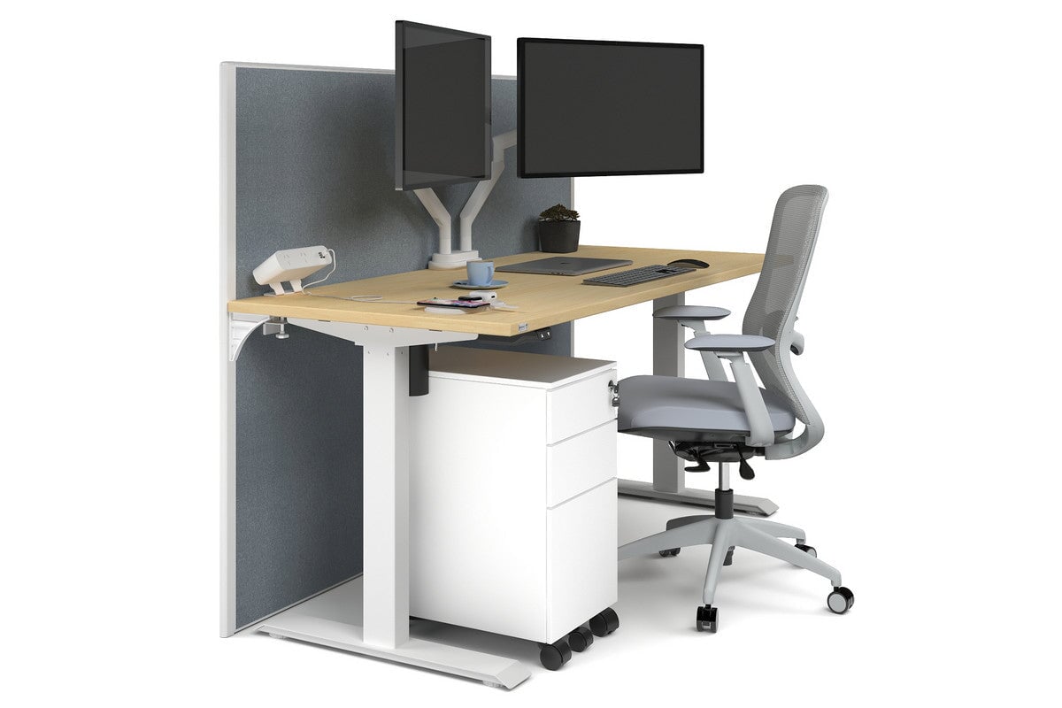 Just Right Height Adjustable Desk [1600L x 700W]-white leg maple cool grey (1200H x 1600W)