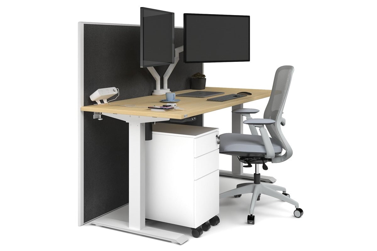 Just Right Height Adjustable Desk [1600L x 700W] Jasonl white leg maple moody charchoal (1200H x 1600W)