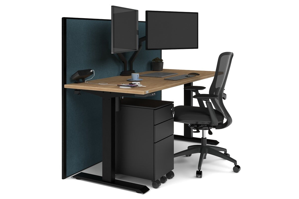 Just Right Height Adjustable Desk [1600L x 700W] Jasonl black leg salvage oak deep blue (1200H x 1600W)