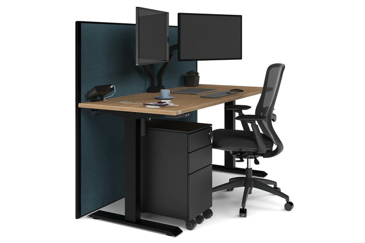 Just Right Height Adjustable Desk [1600L x 700W] Jasonl black leg salvage oak deep blue (1200H x 1600W)