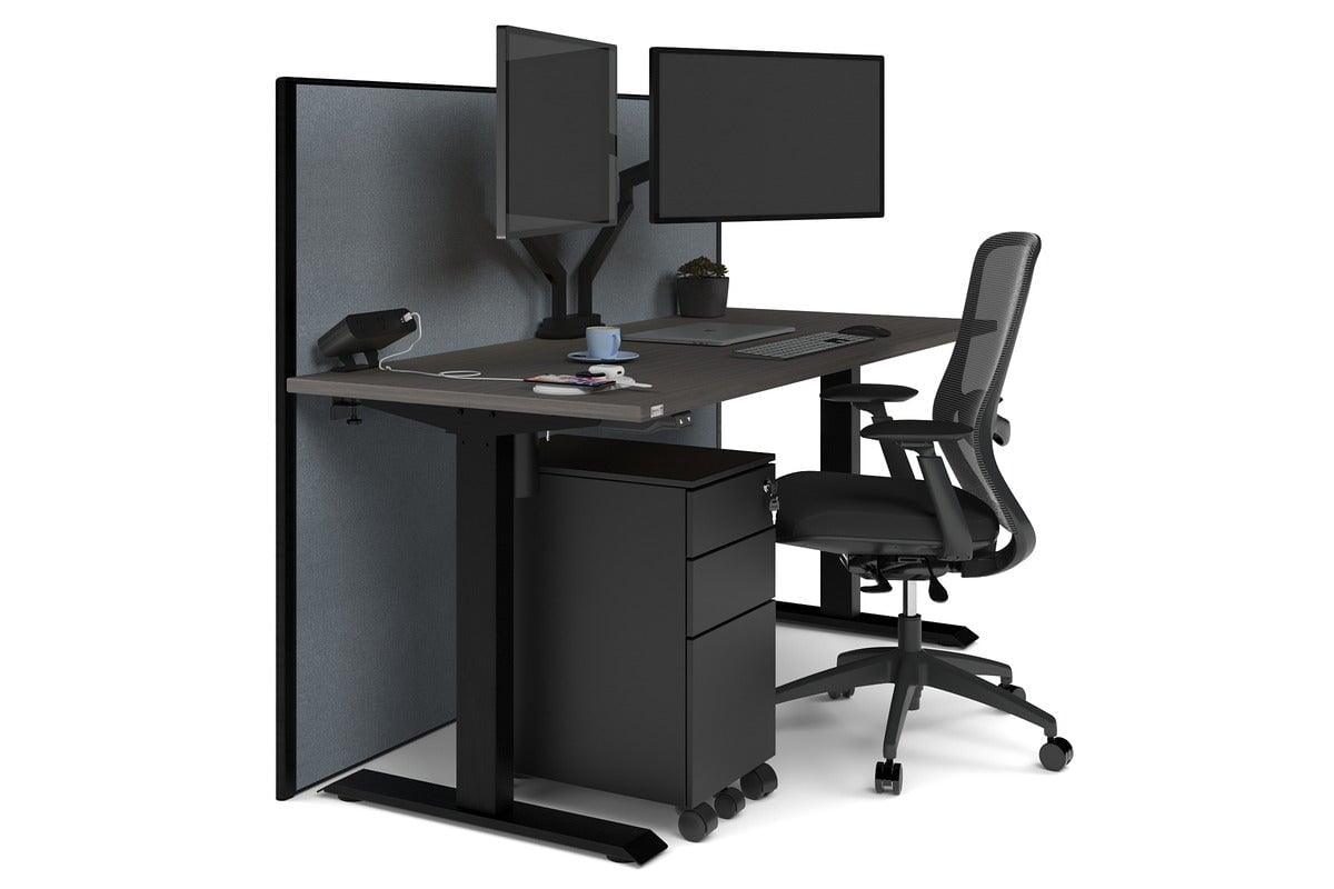 Just Right Height Adjustable Desk [1600L x 700W] Jasonl black leg dark oak cool grey (1200H x 1600W)