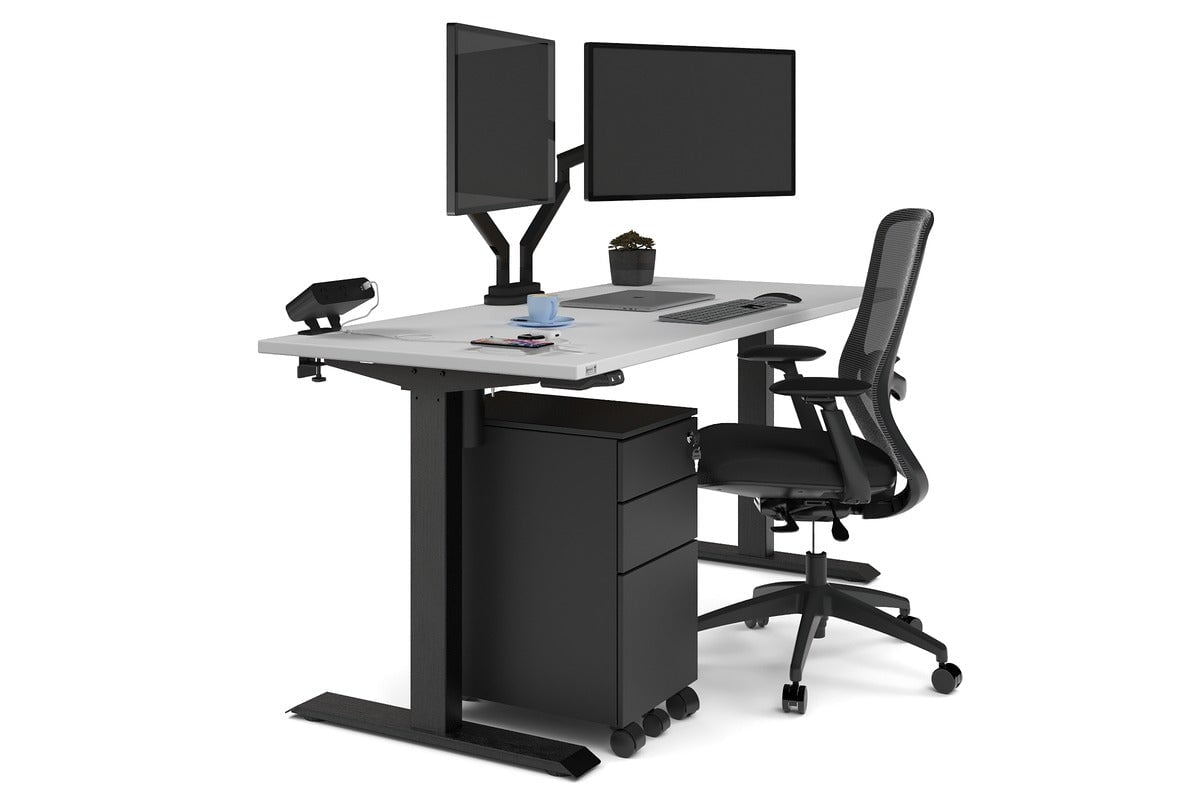 Just Right Height Adjustable Desk [1600L x 700W] Jasonl black leg white none