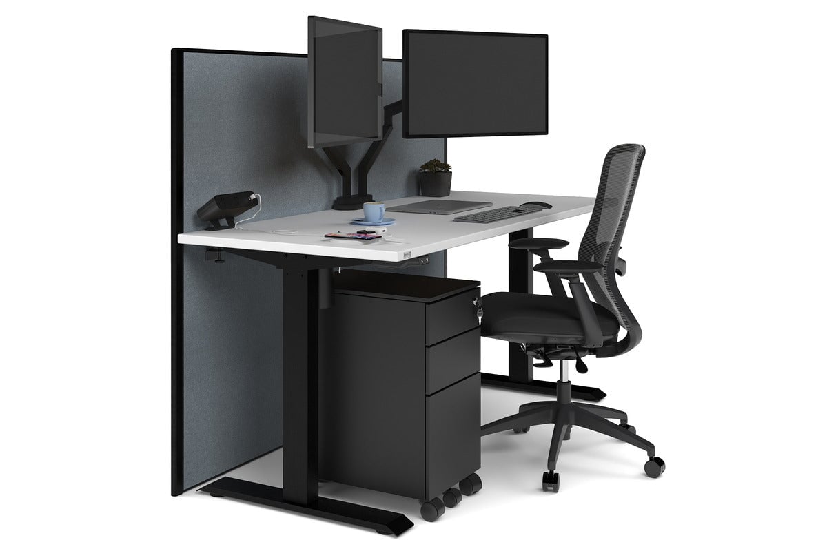 Just Right Height Adjustable Desk [1600L x 700W] Jasonl black leg white cool grey (1200H x 1600W)