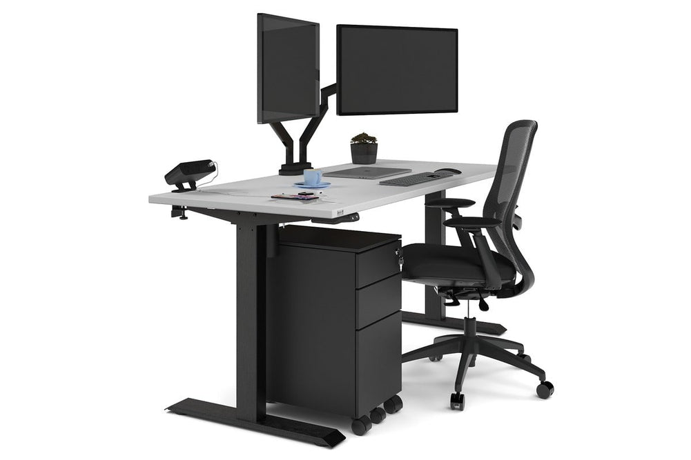 Just Right Height Adjustable Desk [1600L x 700W]-black leg white none