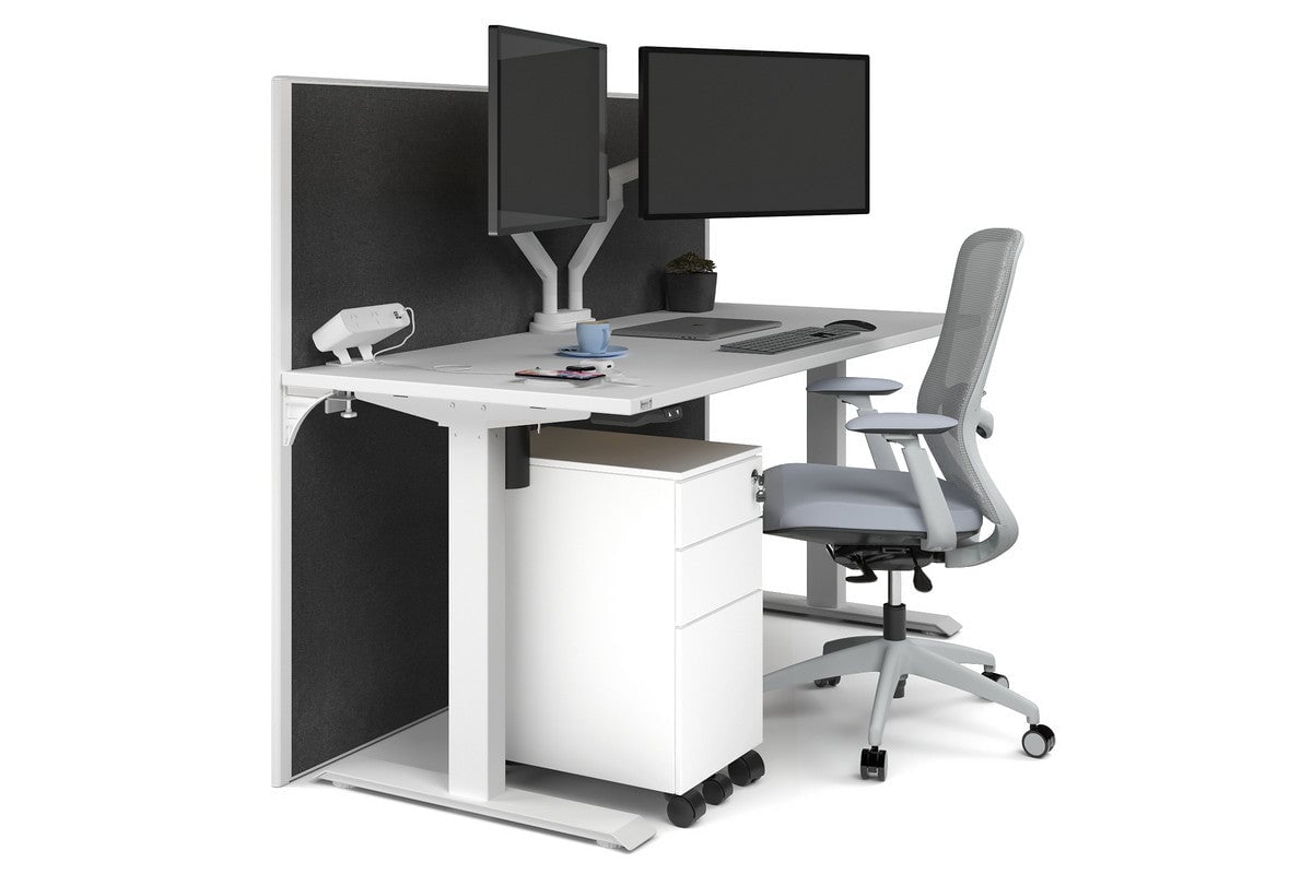 Just Right Height Adjustable Desk [1600L x 700W] Jasonl white leg white moody charchoal (1200H x 1600W)