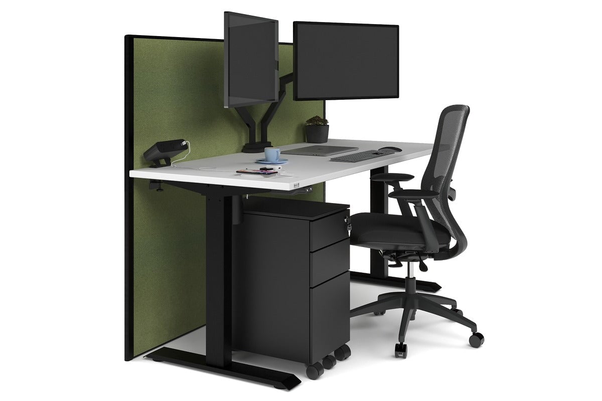 Just Right Height Adjustable Desk [1600L x 700W] Jasonl black leg white green moss (1200H x 1600W)