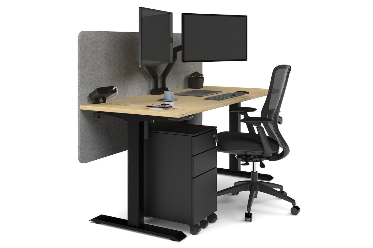 Just Right Height Adjustable Desk [1600L x 700W] Jasonl black leg maple light grey echo panel (820H x 1600W)