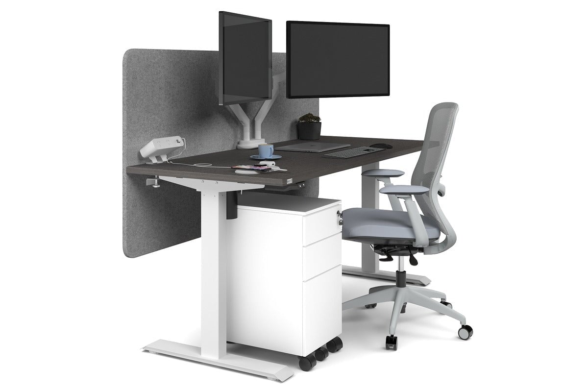 Just Right Height Adjustable Desk [1600L x 700W] Jasonl white leg dark oak light grey echo panel (820H x 1600W)