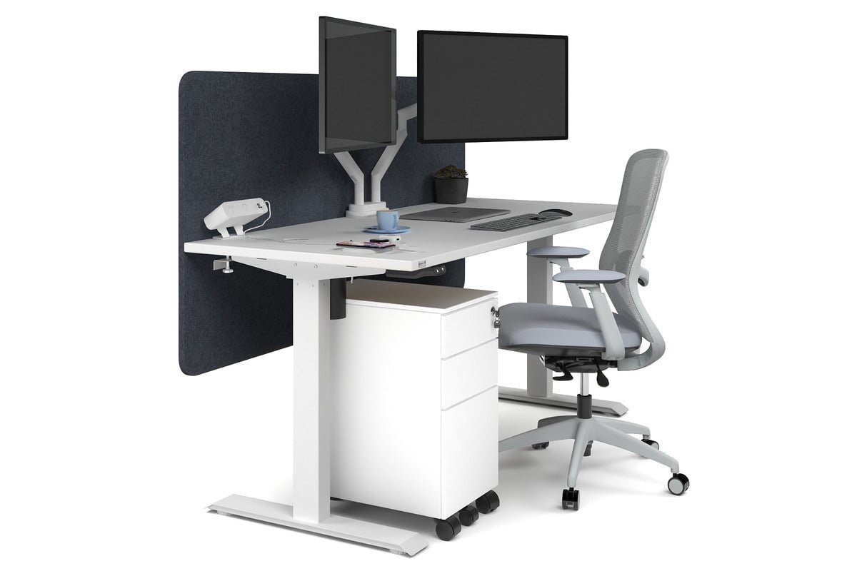 Just Right Height Adjustable Desk [1600L x 700W] Jasonl white leg white dark grey echo panel (820H x 1600W)