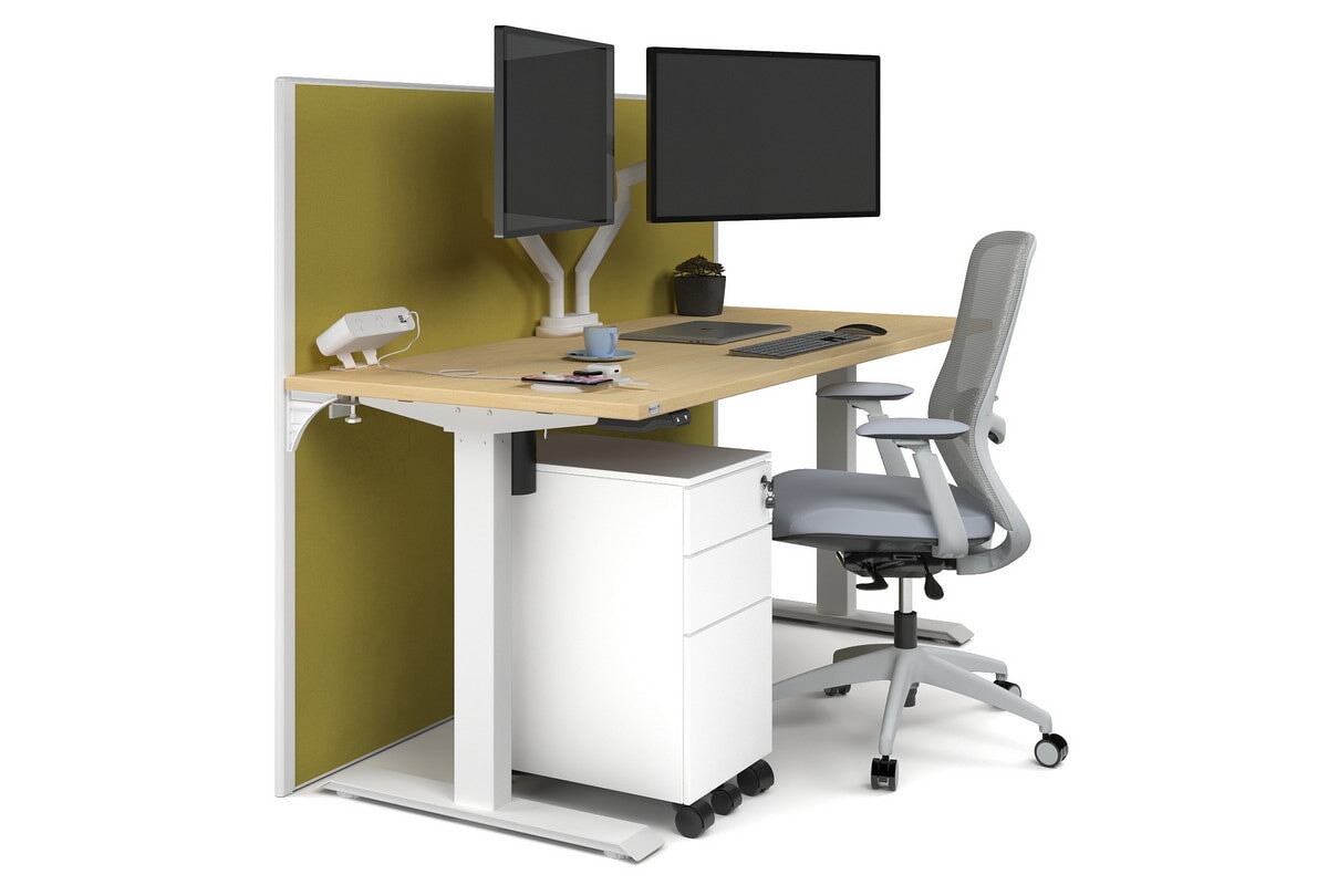 Just Right Height Adjustable Desk [1600L x 700W] Jasonl white leg maple mustard yellow (1200H x 1600W)
