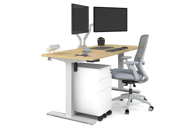 Just Right Height Adjustable Desk [1600L x 700W] Jasonl white leg maple none