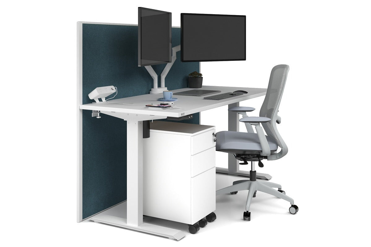 Just Right Height Adjustable Desk [1600L x 700W] Jasonl white leg white deep blue (1200H x 1600W)