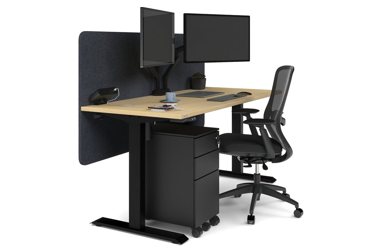 Just Right Height Adjustable Desk [1600L x 700W] Jasonl black leg maple dark grey echo panel (820H x 1600W)