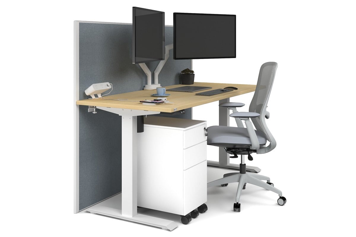Just Right Height Adjustable Desk [1600L x 700W] Jasonl white leg maple cool grey (1200H x 1600W)