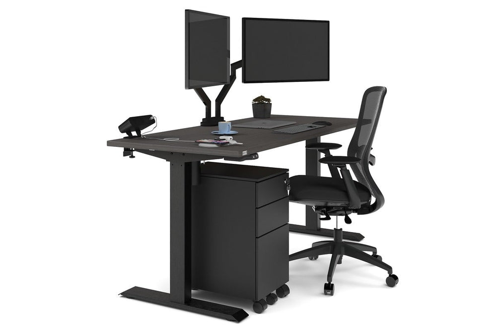 Just Right Height Adjustable Desk [1600L x 700W]-black leg dark oak none